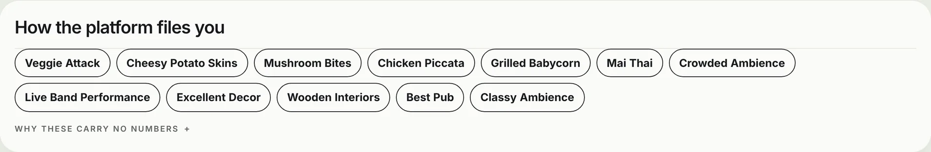 How the platform files you: the dishes and topics Google tags this venue with